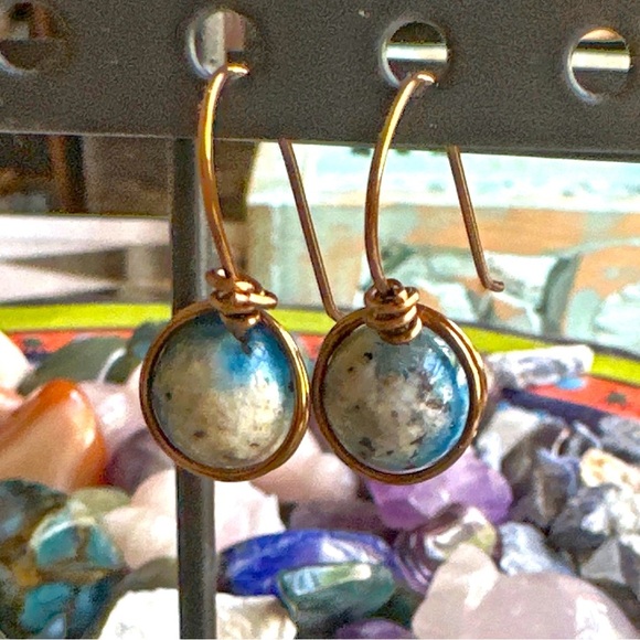 K2 Jasper stone chunky spheres brass earrings third eye chakra healing crystal - Picture 1 of 4